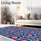 Navy Blue Pink Swirl Medallion Rug