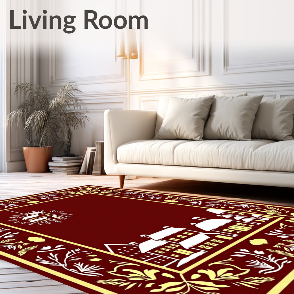 Crimson Townhouses Floral Border Rug