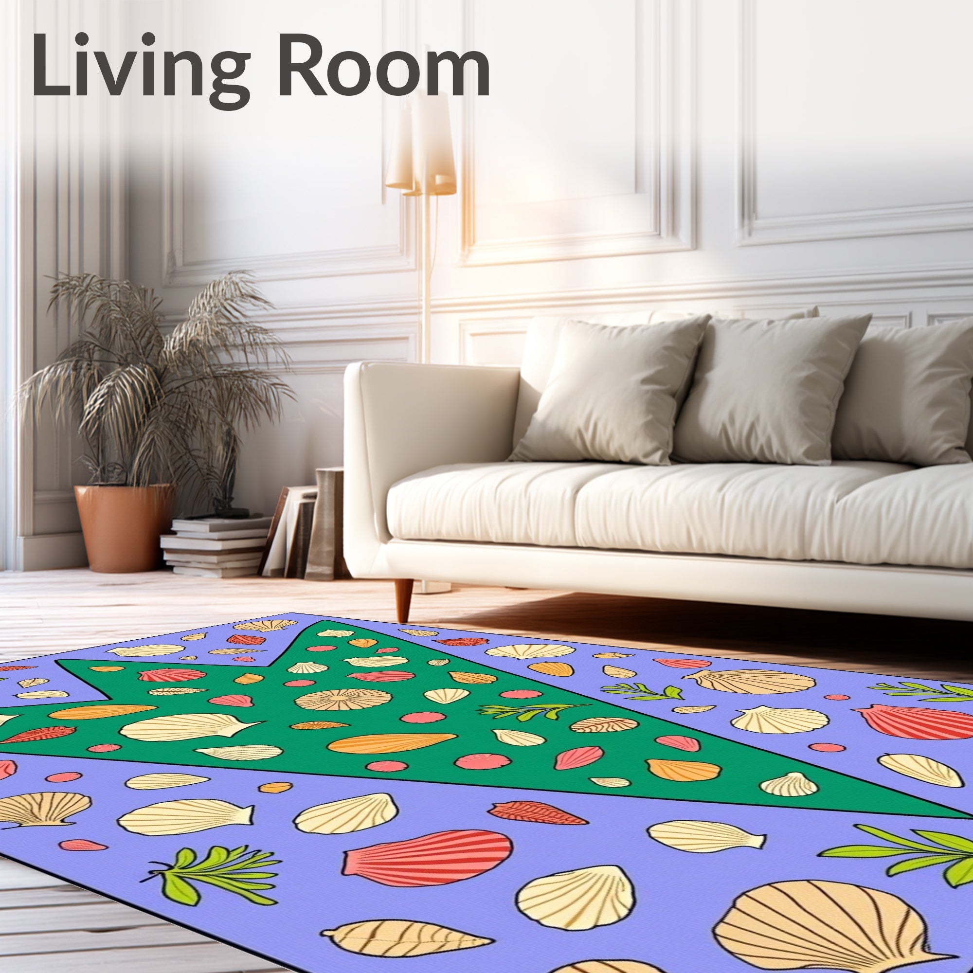 Coral Red Shells Green V Shape Rug