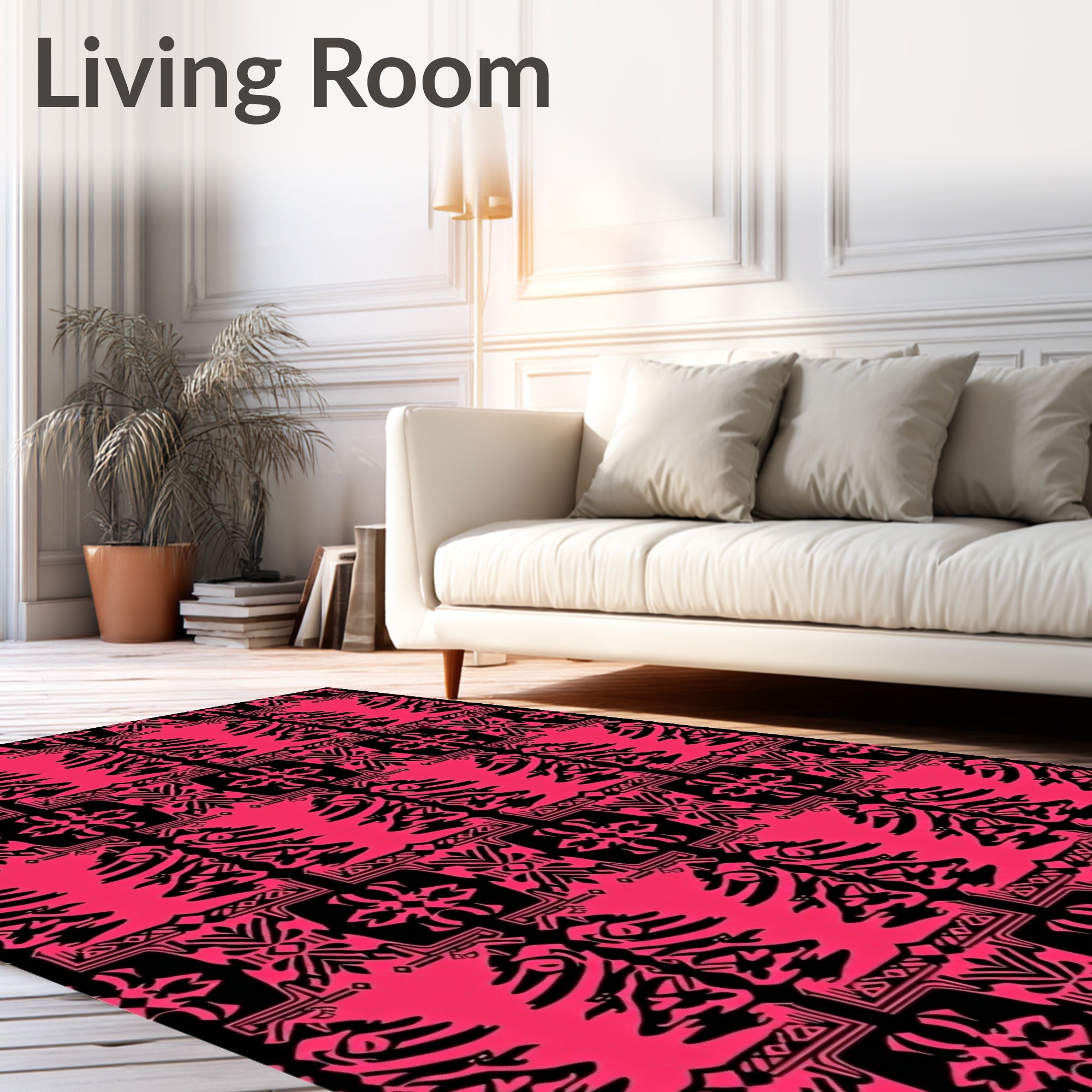 Bold Pink Black Tribal Tree Arrangement Rug