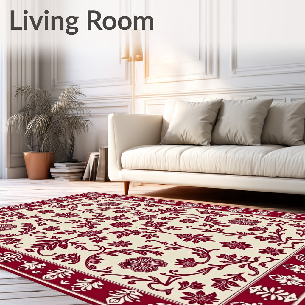 Crimson Floral Vine Medallion Rug