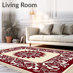 Ornate Crimson Petal Frame Rug