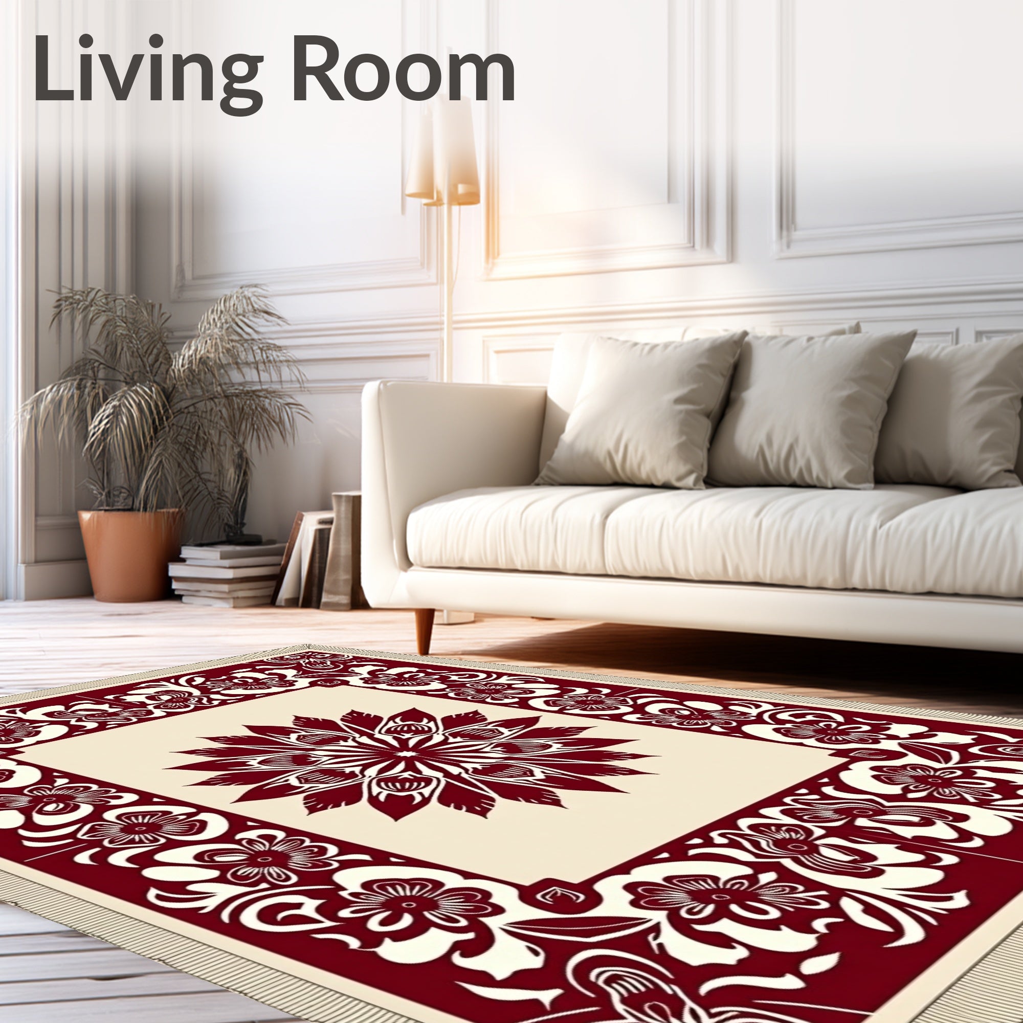 Ornate Crimson Petal Frame Rug