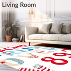 Red Blue Alphabet Illustrations With Florals Rug