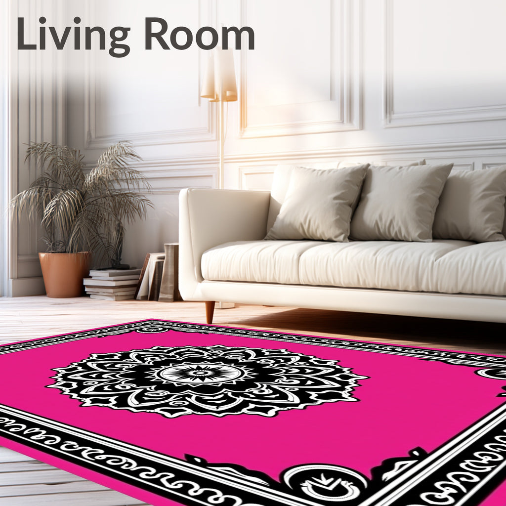 Hot Pink Black Medallion Frame Rug