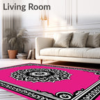 Hot Pink Black Medallion Frame Rug