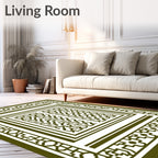 Geometric Olive Green Lattice Frame Rug