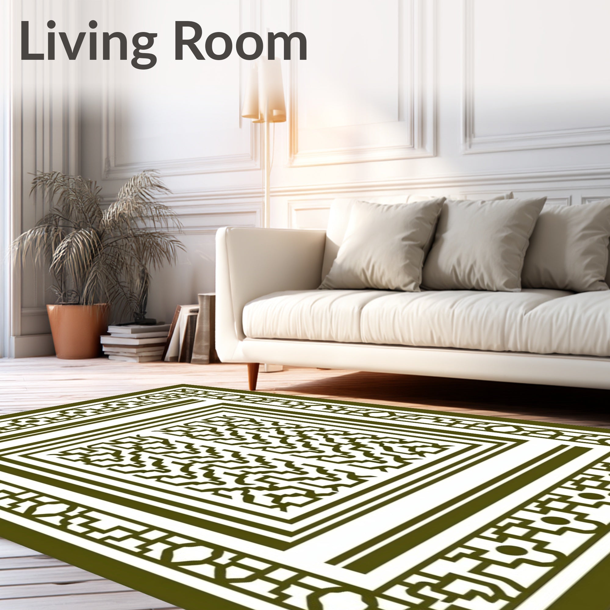 Geometric Olive Green Lattice Frame Rug