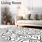 Black White Swirling Vine Scroll Rug
