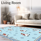 Light Blue Snowman Snowflake Winter Border Rug