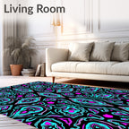 Vibrant Teal Pink Abstract Kaleidoscope Rug
