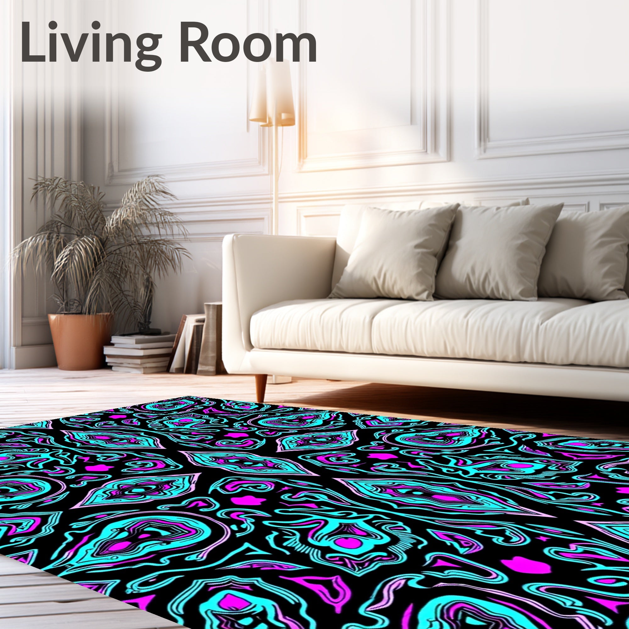 Vibrant Teal Pink Abstract Kaleidoscope Rug