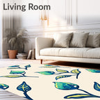 Teal Blue Floral Botanical Branch Rug