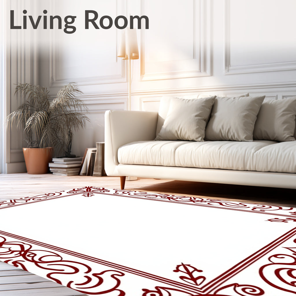 Deep Red Scrollwork Border Rug