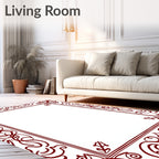 Deep Red Scrollwork Border Rug