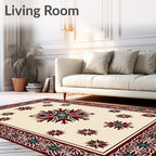 Burgundy Teal Starburst Medallion Border Rug