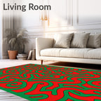 Retro Red Green Swirl Abstract Rug