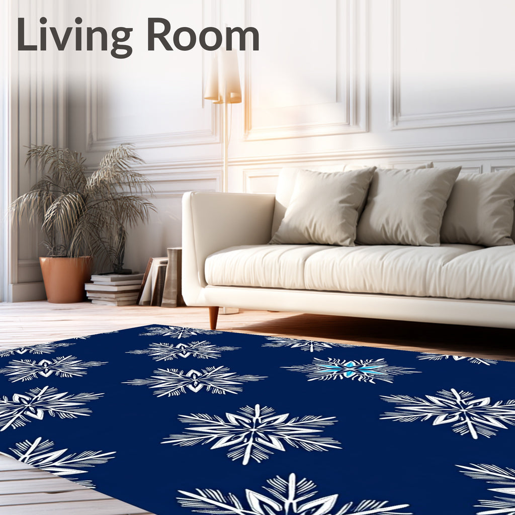 Winter White Snowflake Navy Background Rug