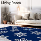 Winter White Snowflake Navy Background Rug