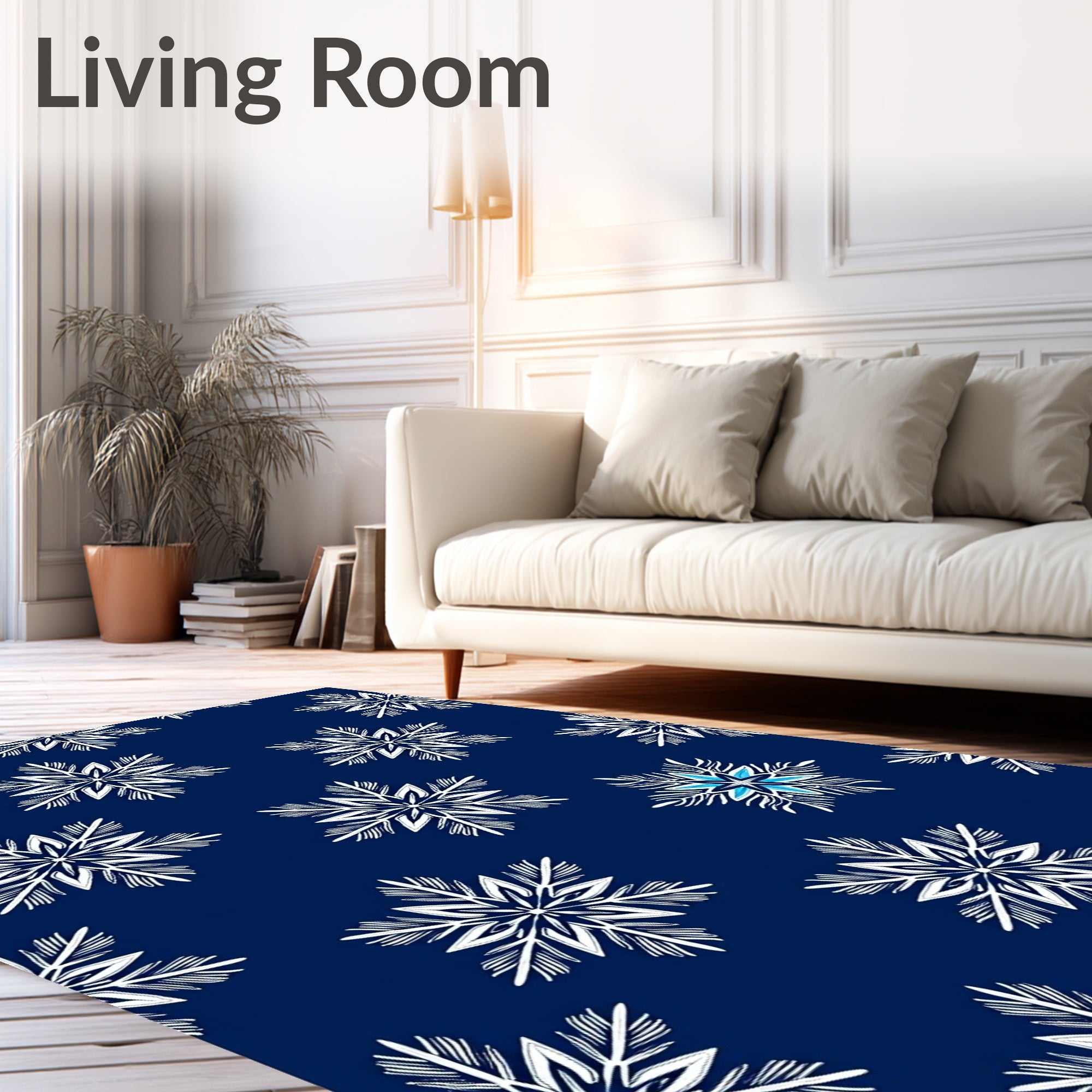 Winter White Snowflake Navy Background Rug