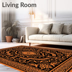 Orange Black Ornate Medallion Scroll Rug