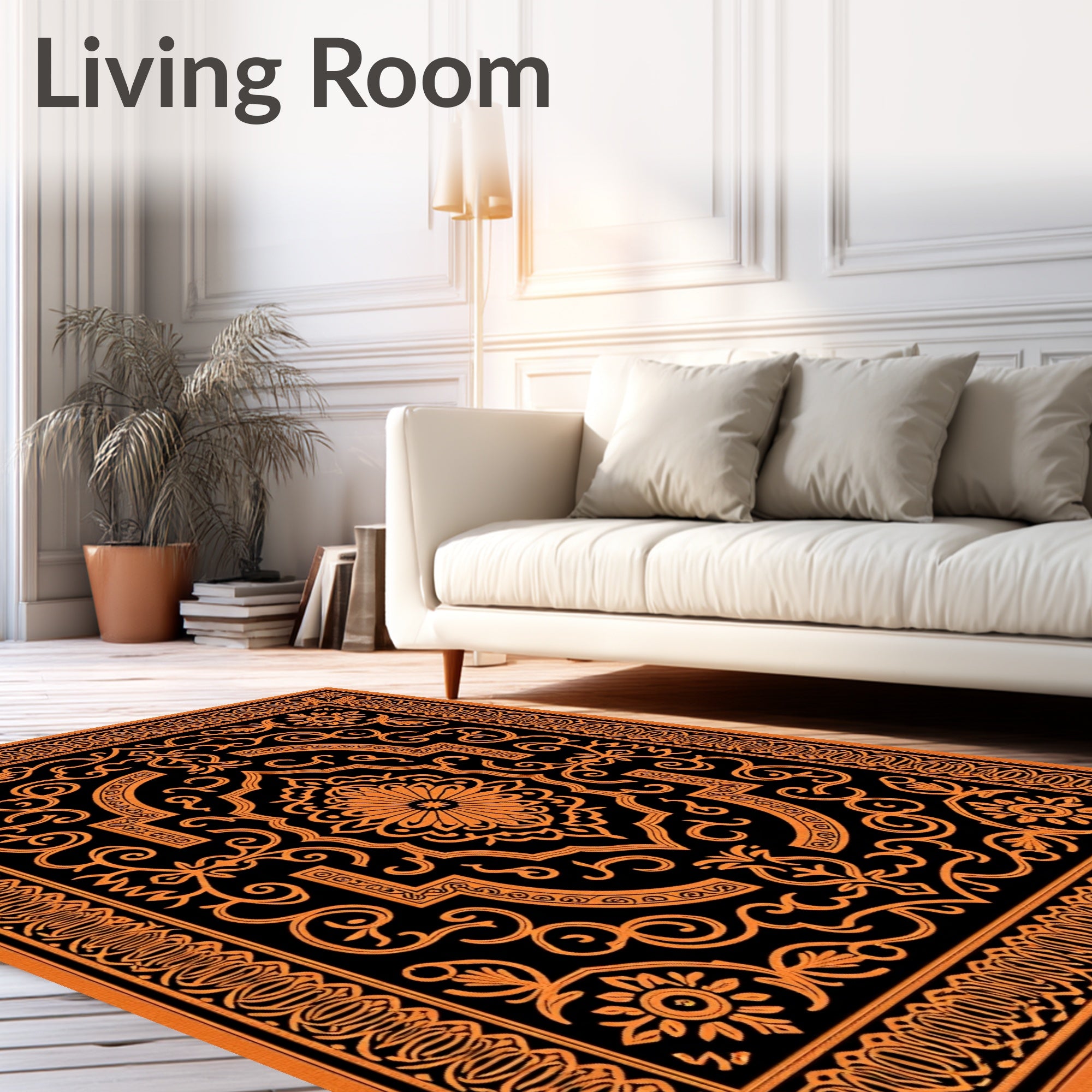 Orange Black Ornate Medallion Scroll Rug