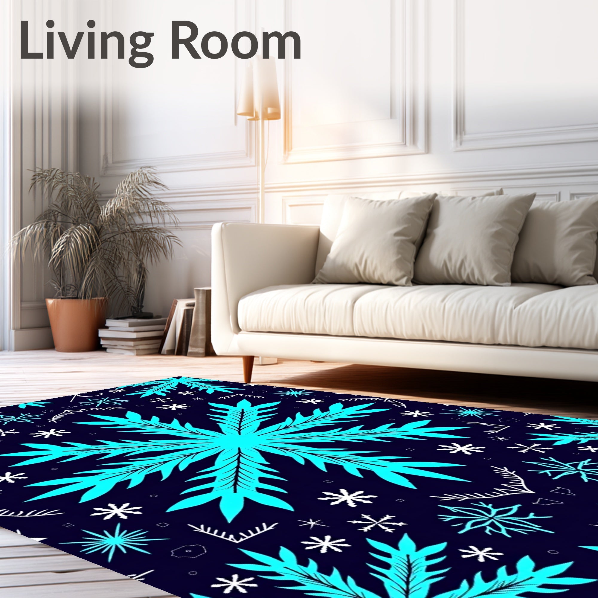 Aqua Snowflake Collage Dark Blue Rug