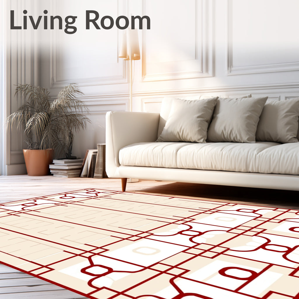 Crimson Geometric Lattice Window Rug