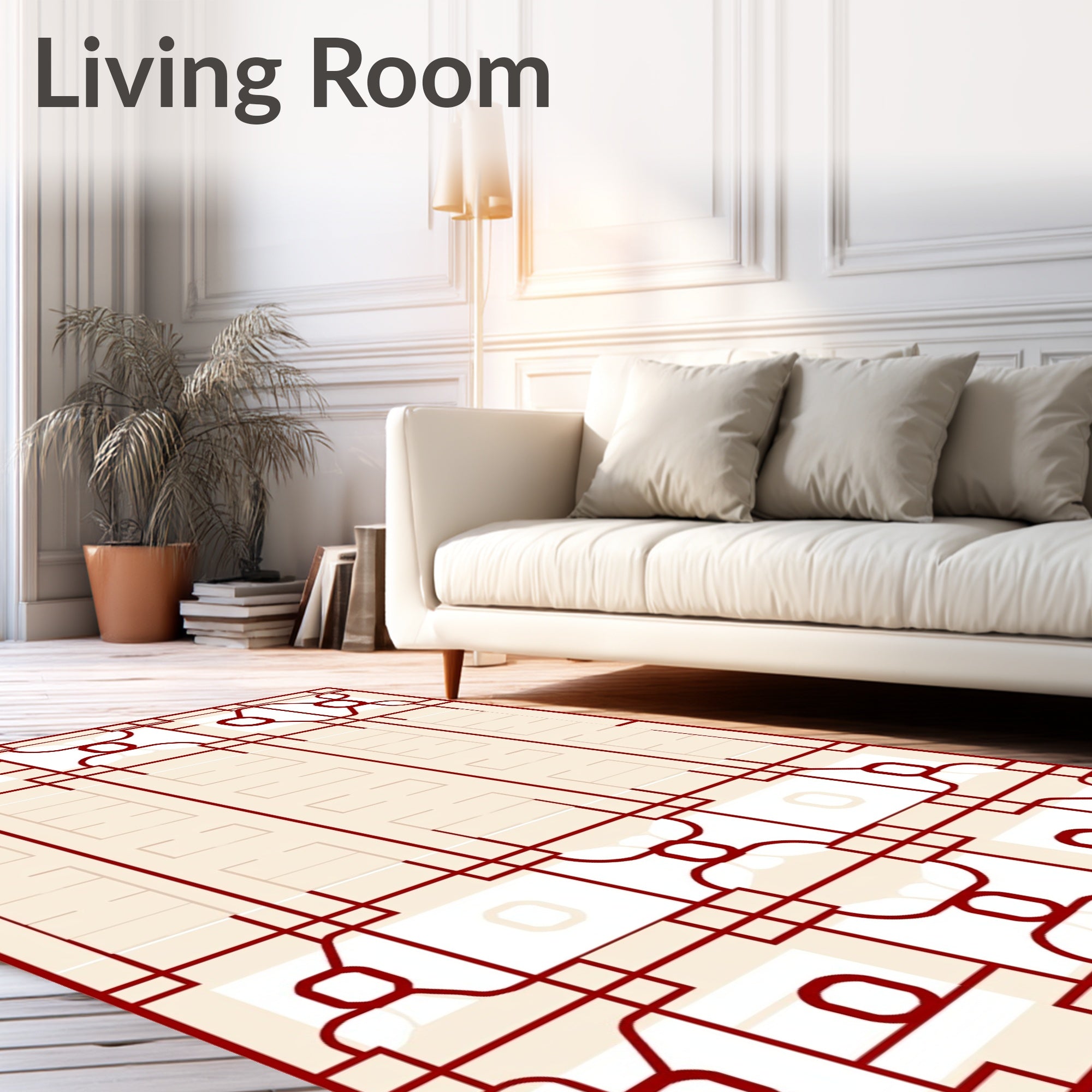 Crimson Geometric Lattice Window Rug