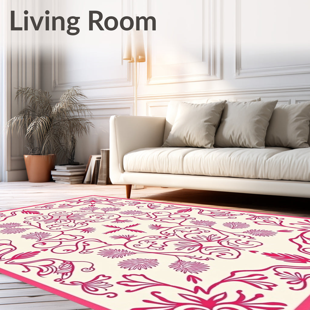 Crimson Floral Swirl Frame Rug