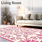 Crimson Floral Swirl Frame Rug
