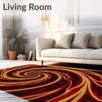 Crimson Gold Swirl Abstract Rug