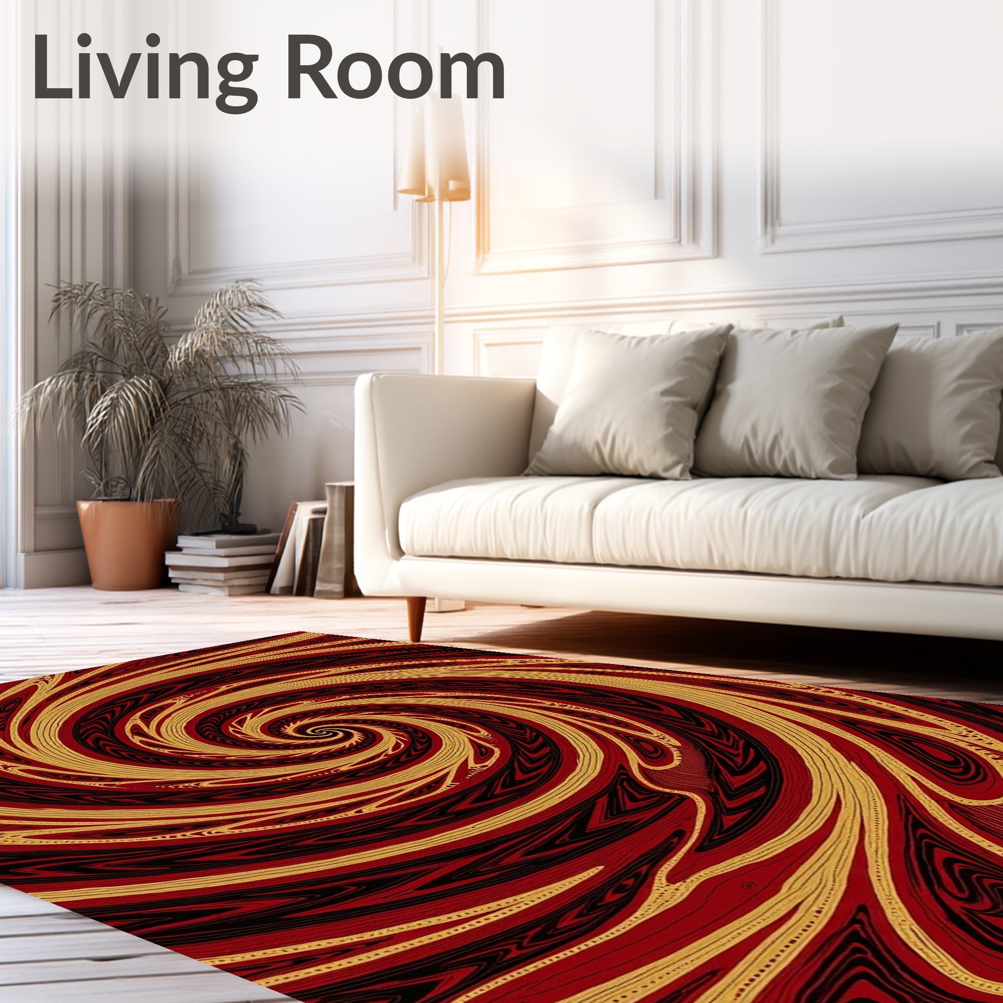 Crimson Gold Swirl Abstract Rug
