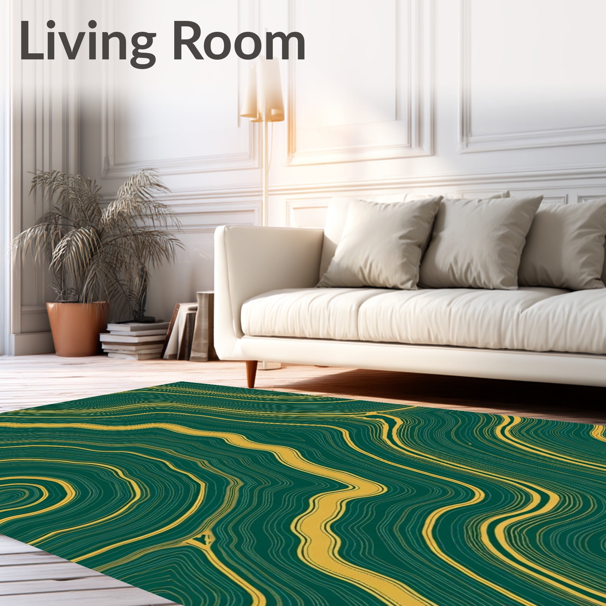 Deep Green Golden Agate Curves Rug