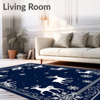 Navy Blue Winter Reindeer Snowflakes Rug