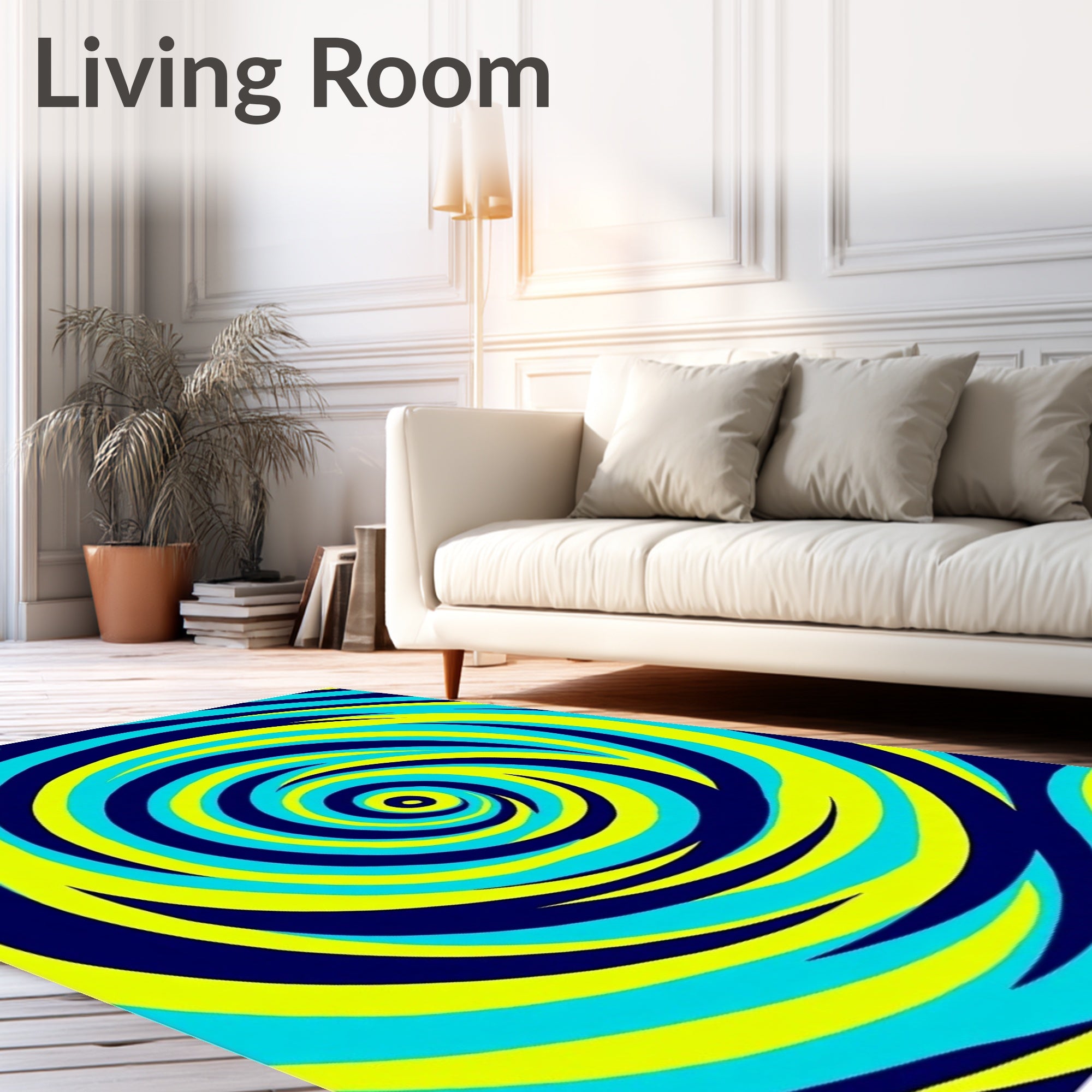 Bold Blue Yellow Swirl Rug