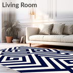 Deep Blue White Geometric Maze Rug