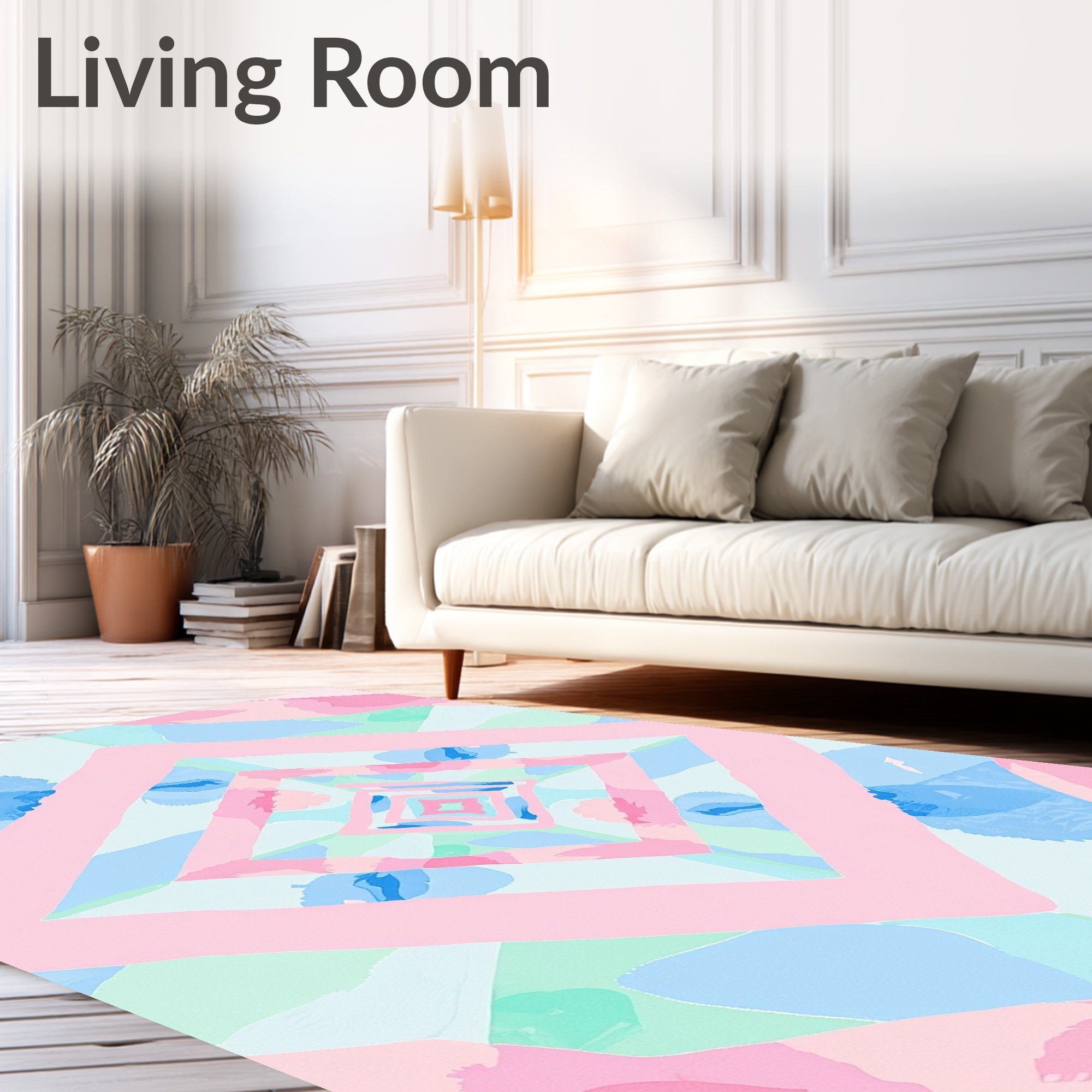 Soft Pastel Geometric Diamond Landscape Rug