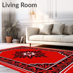 Bold Red Black Starburst Medallion Rug