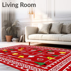 Crimson Red Christmas Ornaments Mittens Trees Rug