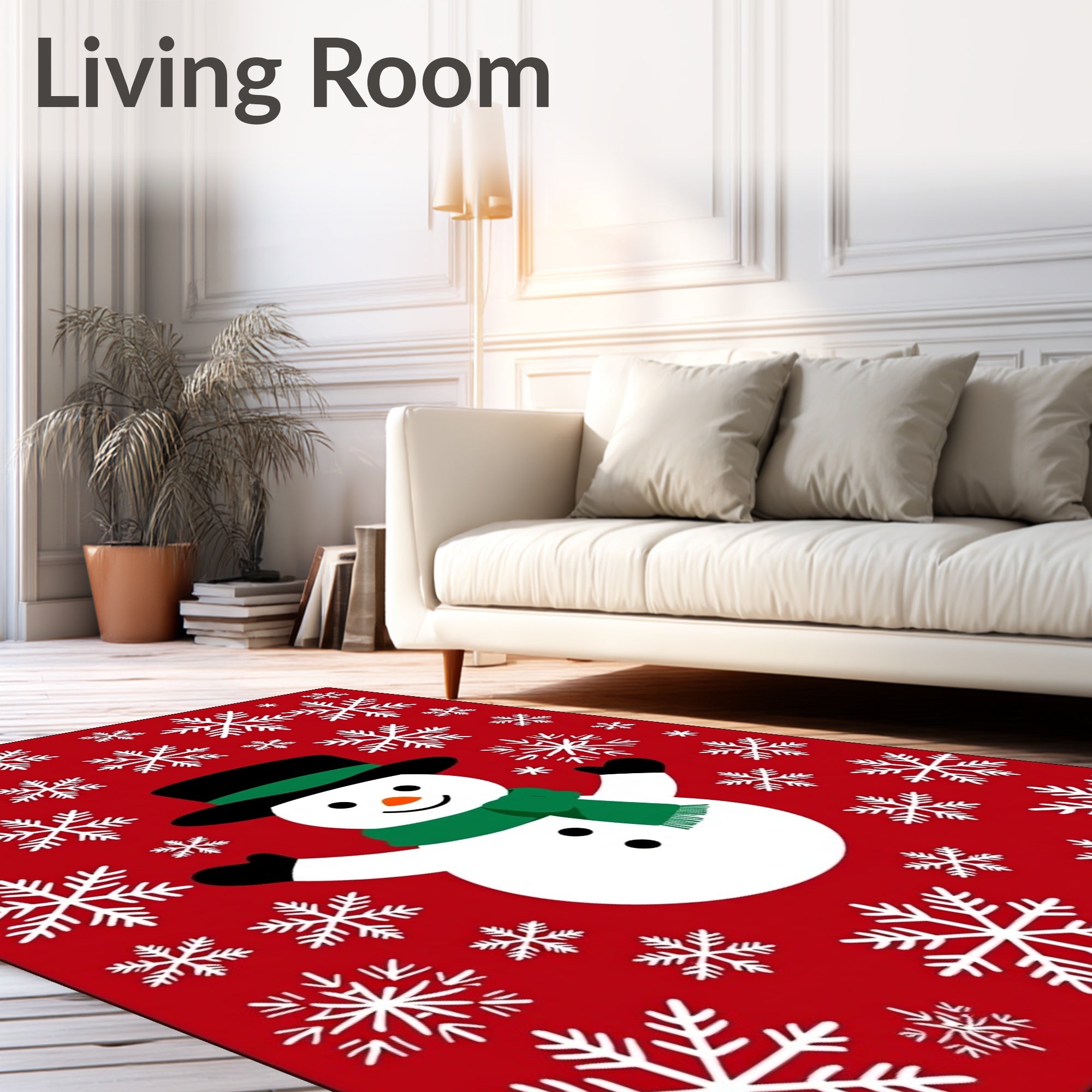 Cheerful Snowman White Snowflake Red Rug