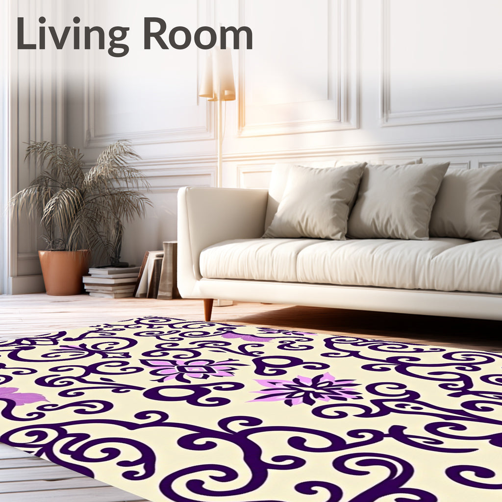 Ornate Purple Floral Scrollwork Rug