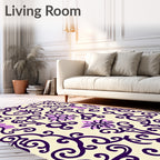 Ornate Purple Floral Scrollwork Rug
