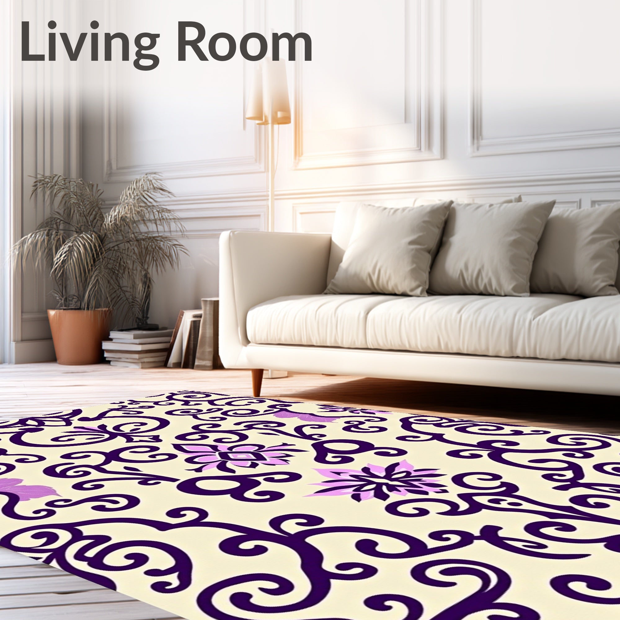 Ornate Purple Floral Scrollwork Rug