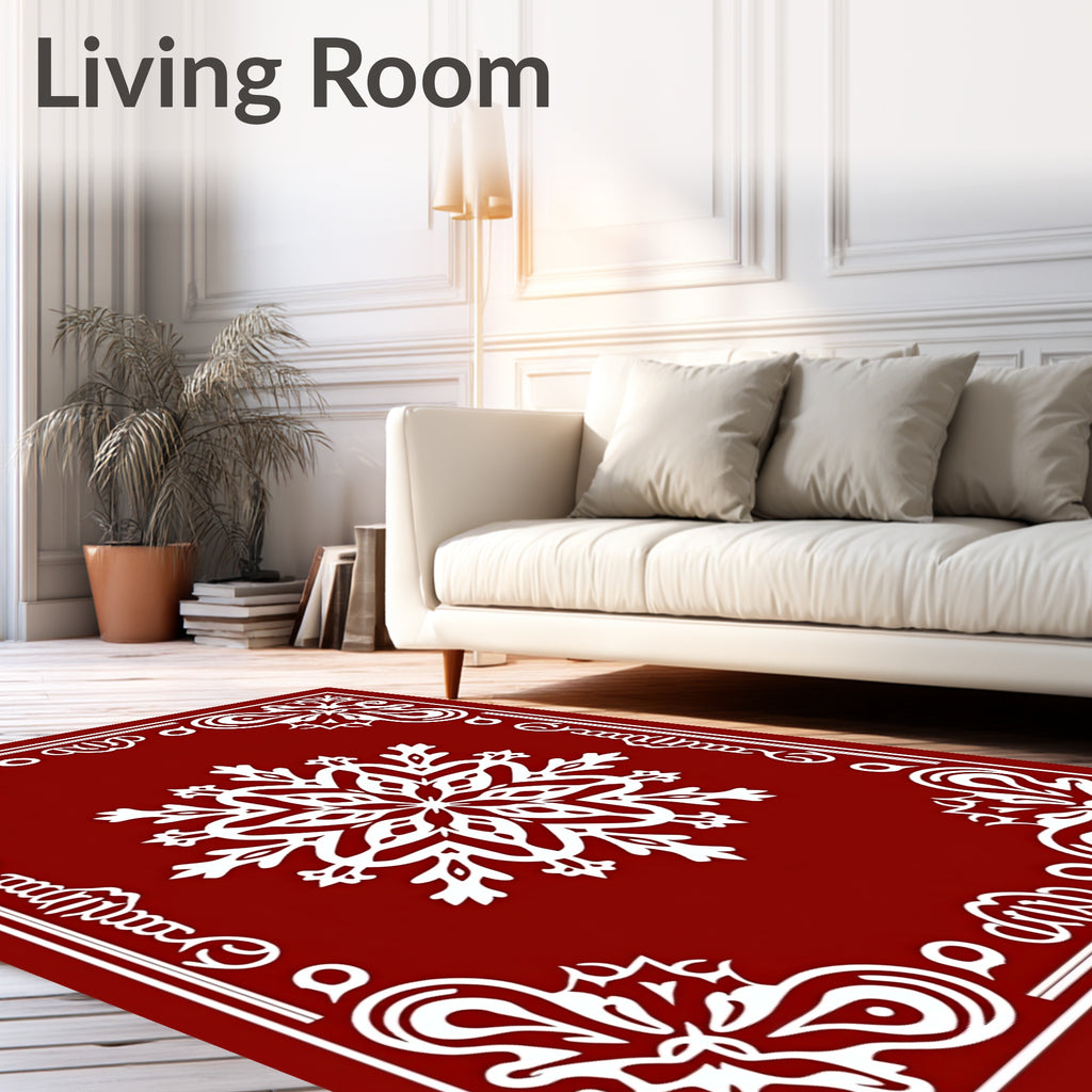 Crimson Red Snowflake Medallion Border Rug