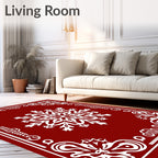 Crimson Red Snowflake Medallion Border Rug