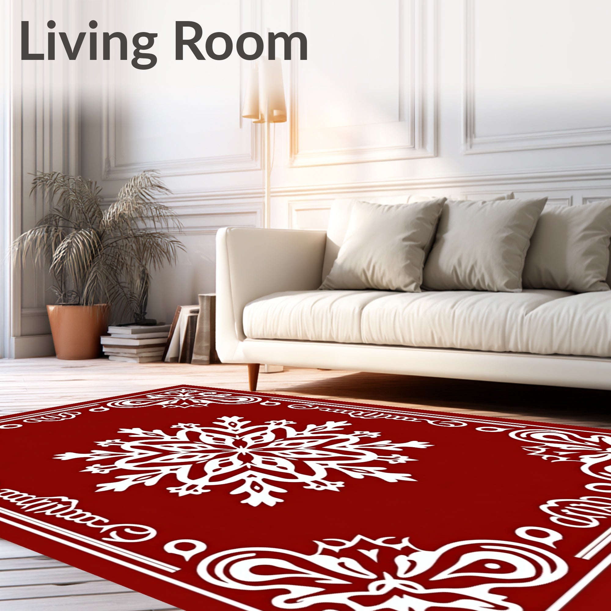 Crimson Red Snowflake Medallion Border Rug