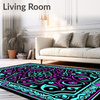 Retro Teal Pink Floral Mandala Rug