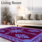 Burgundy Blue Floral Medallion Frame Rug