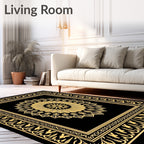 Black Gold Intricate Medallion Square Rug